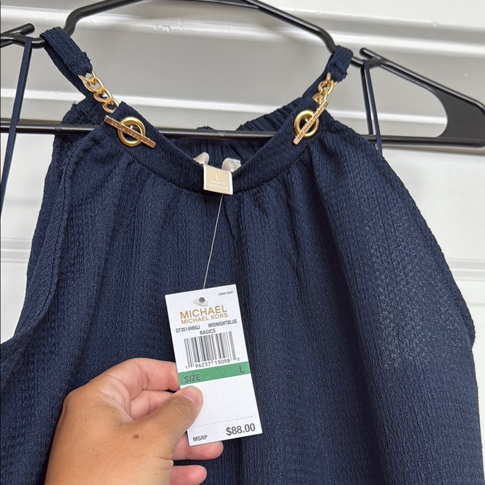 Michael Kors Dark Blue Top with Gold Accents